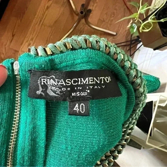 Rinascimento Green 100% Wool Long Sleeved Flare Dress - Size 8 - Made In Italy - Picture 5 of 8